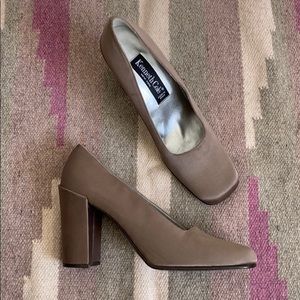 Vintage Kenneth Cole Satin Square Block Heel Pumps